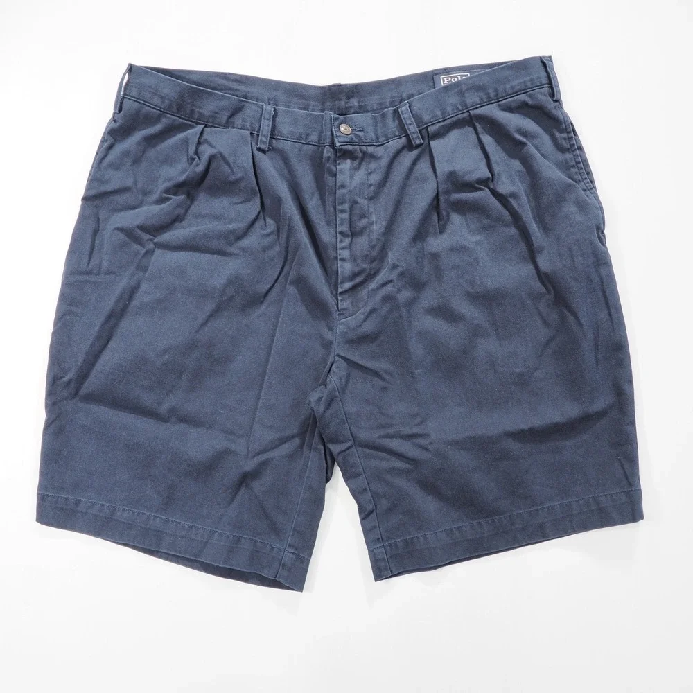 Polo Ralph Lauren Shorts Mens 42T Navy Blue Pleated Chino Cotton Casual Golf